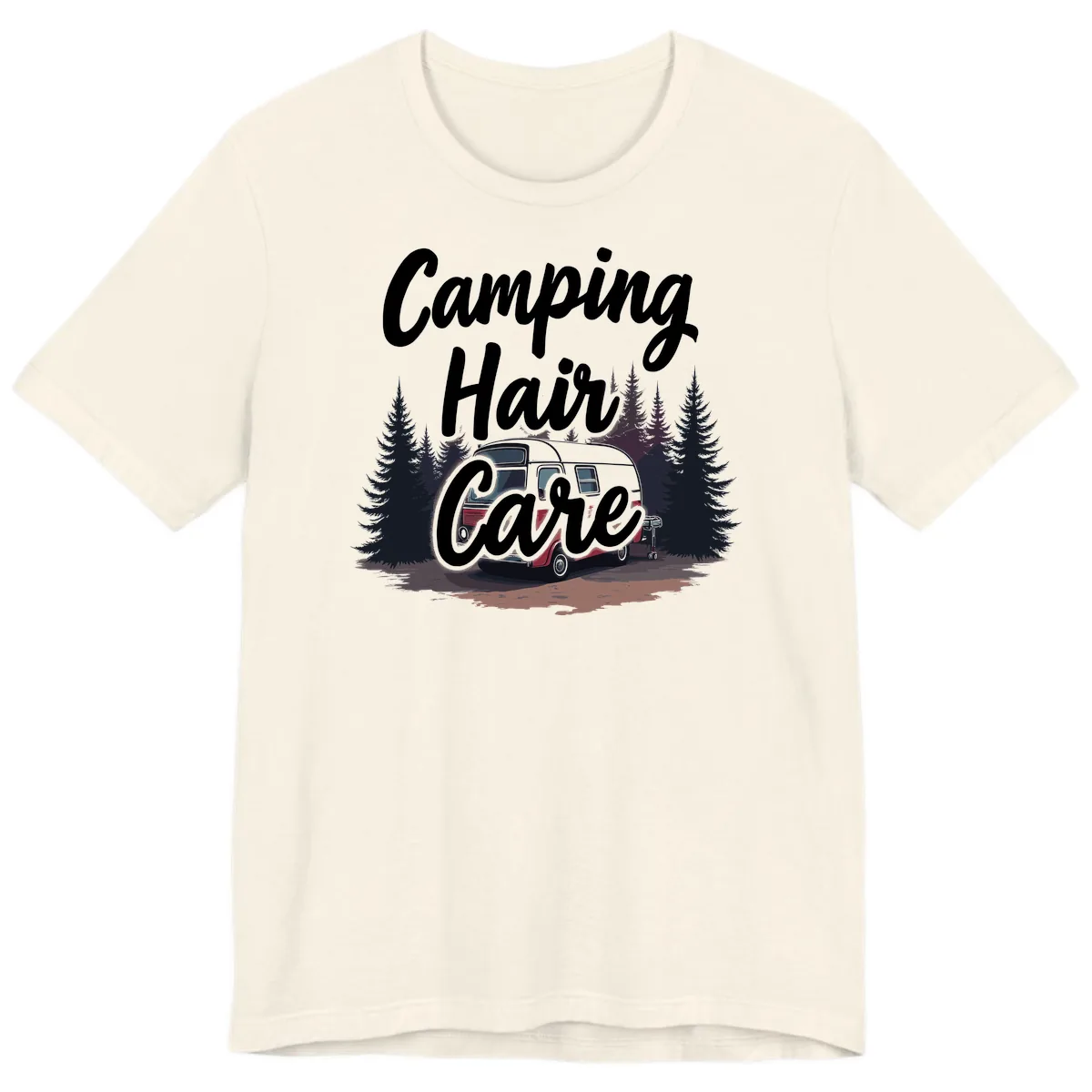 Camping Hair Care Retro Trailer Premium T-Shirt in Natural