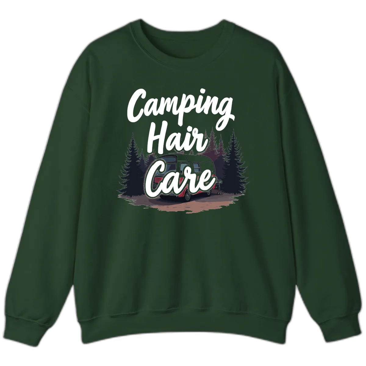Camping Hair Care Retro Trailer Sweatshirt in Forest Green