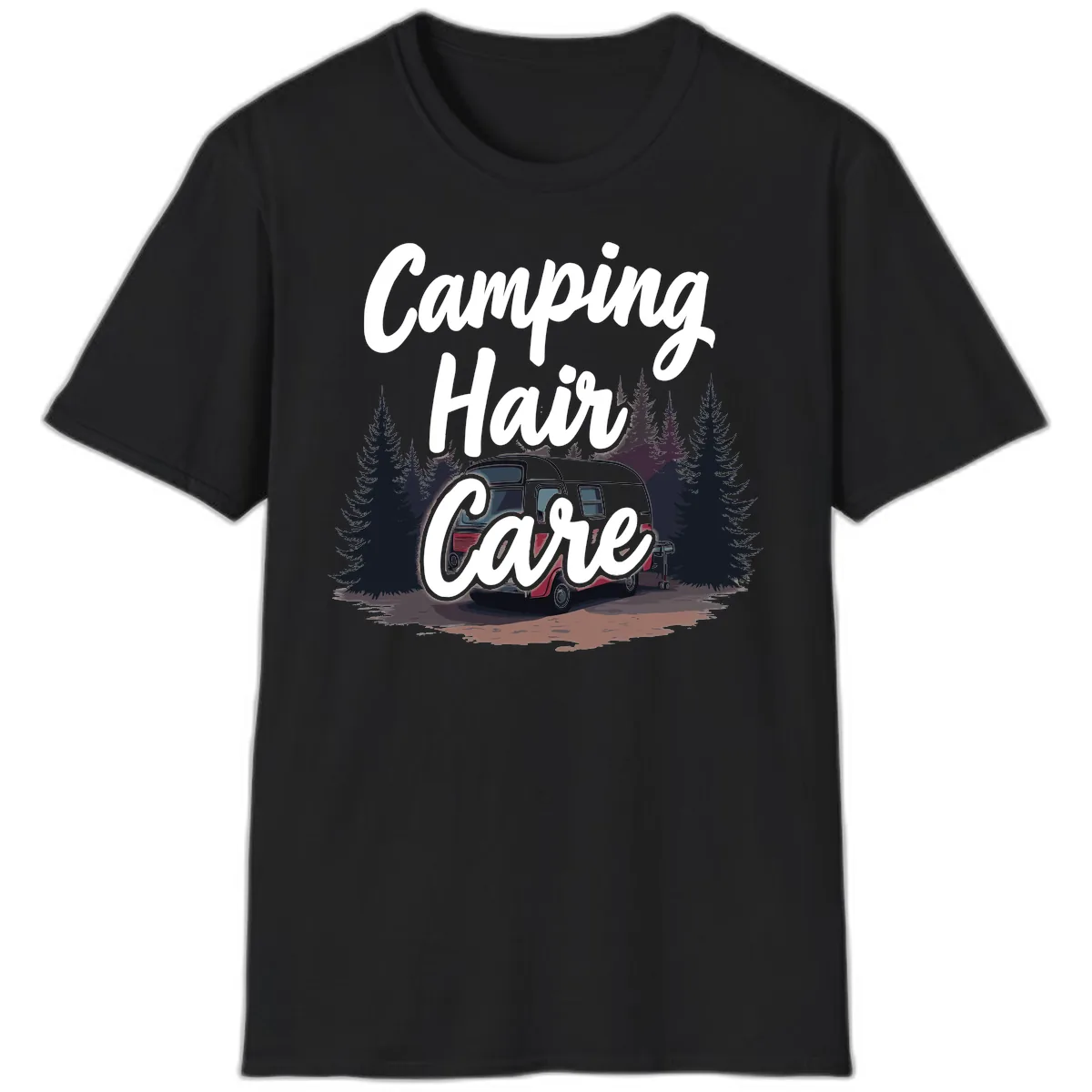 Camping Hair Care Retro Trailer T-Shirt in Black