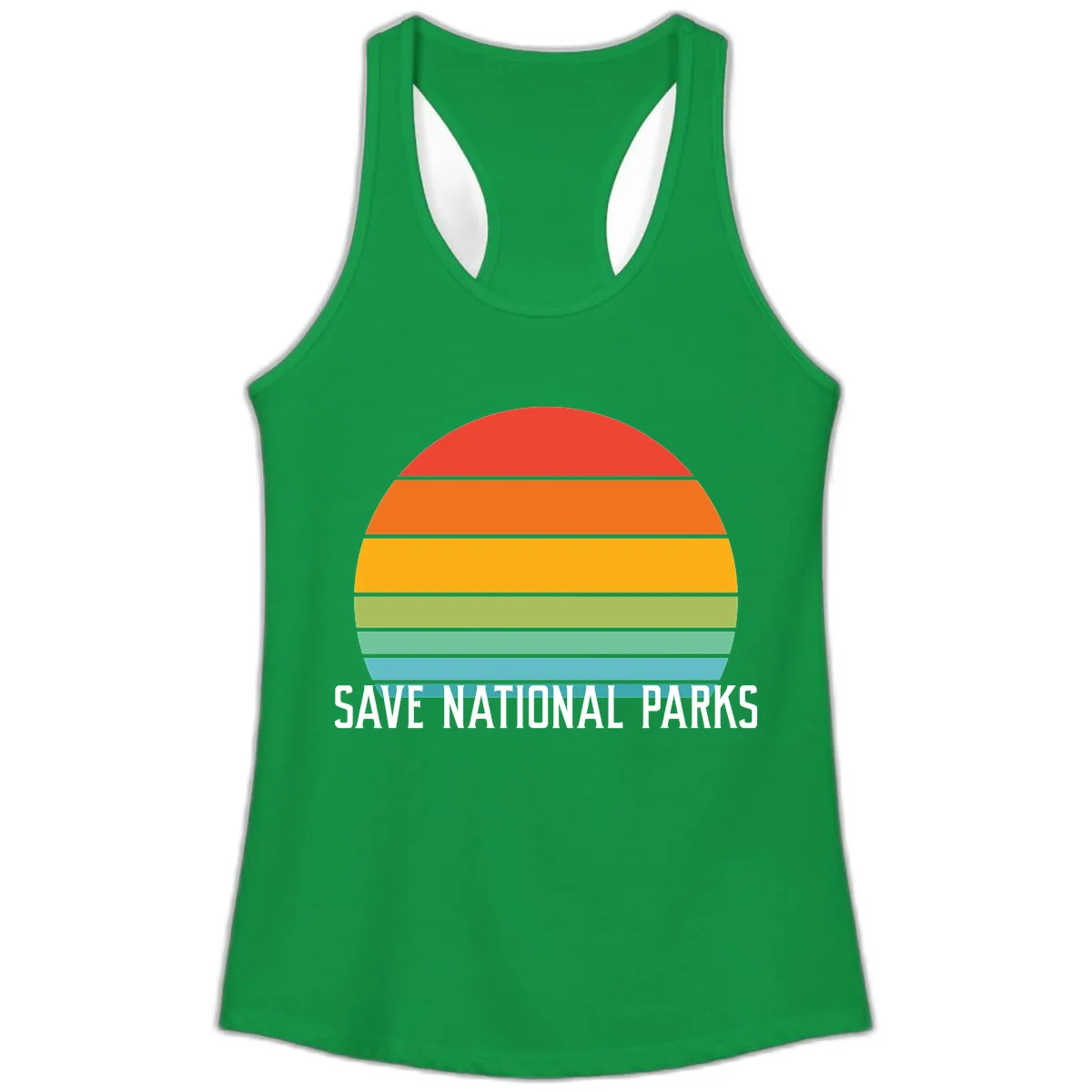 Save National Parks Sunset Layers Ladies Tank in Solid Kelly Green