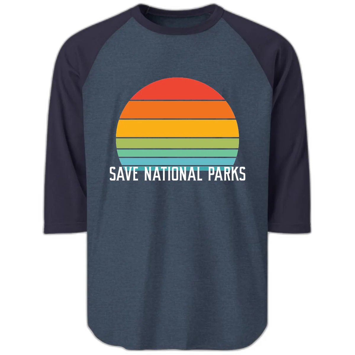Save National Parks Sunset Layers Raglan 3/4 in Heather Denim Navy