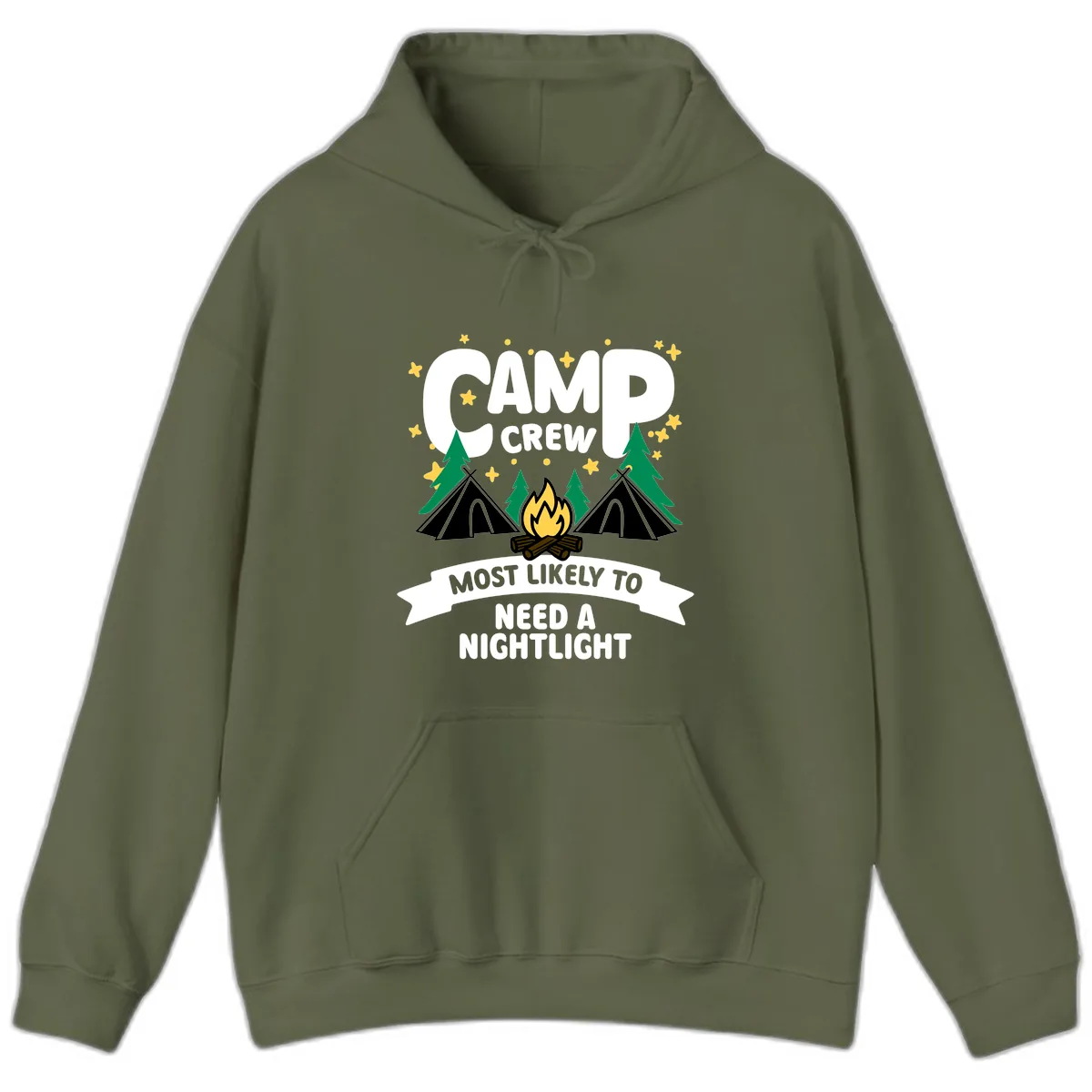 Camp Crew Most Likely To Need A Nightlight Hoodie in Military Green