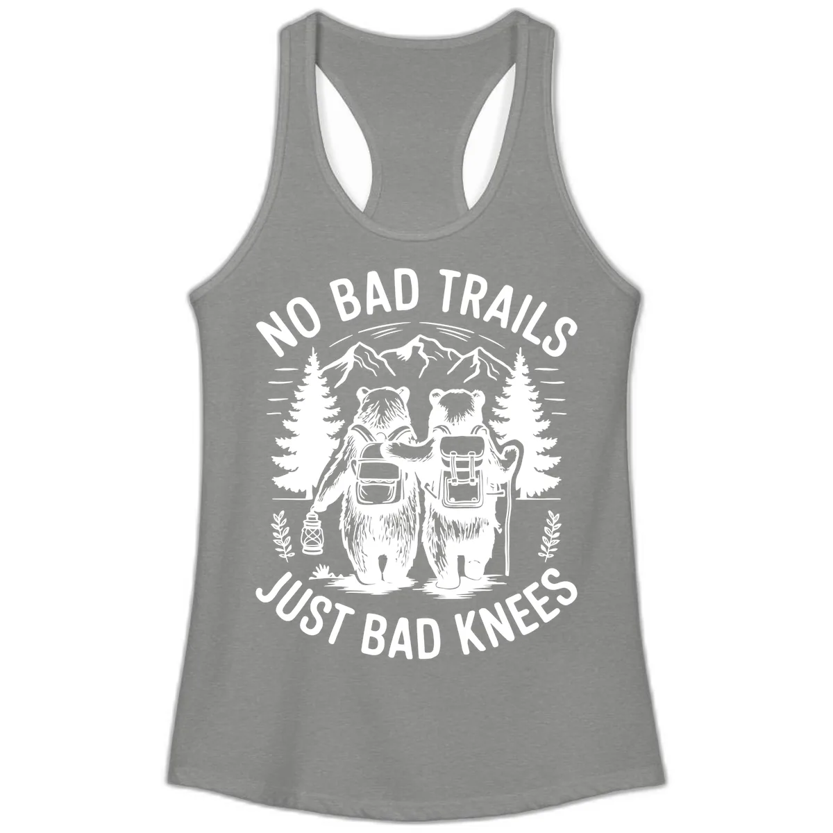No Bad Trails Just Bad Knees Ladies Tank in Heather Grey