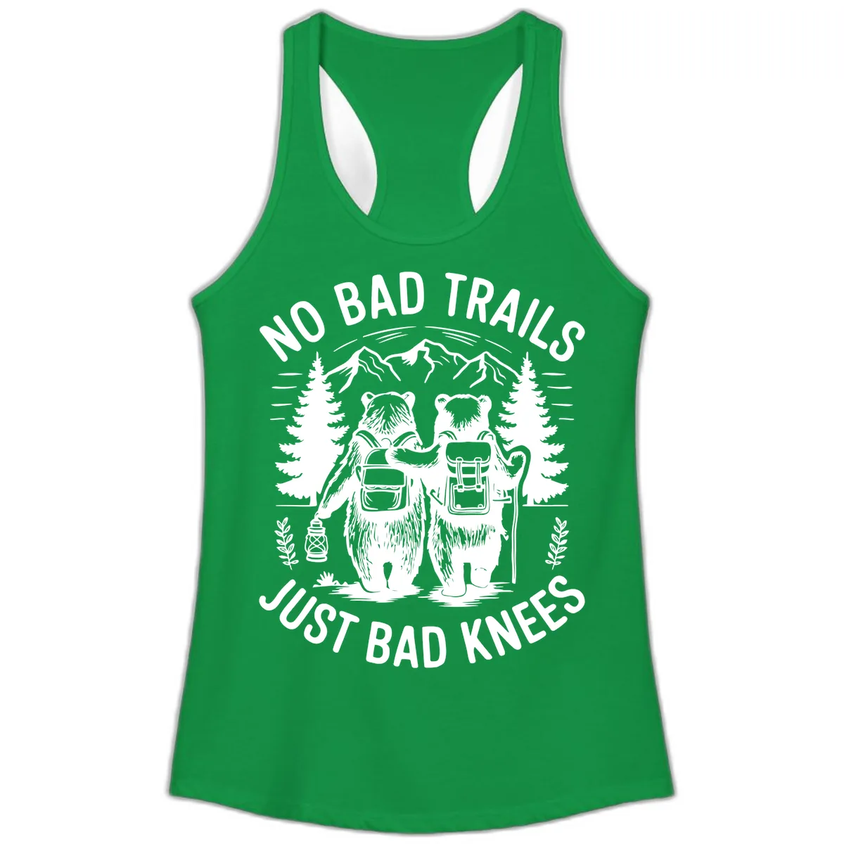 No Bad Trails Just Bad Knees Ladies Tank in Solid Kelly Green