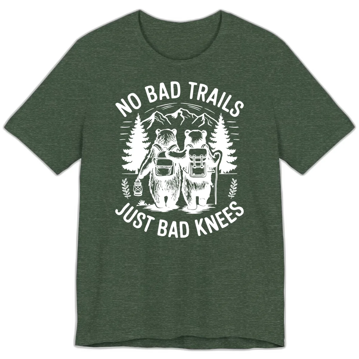 No Bad Trails Just Bad Knees Premium T-Shirt in Heather Forest