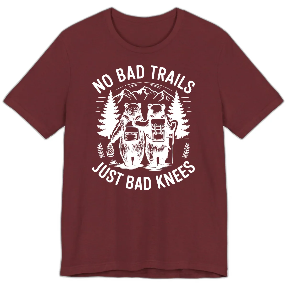 No Bad Trails Just Bad Knees Premium T-Shirt in Heather Cardinal