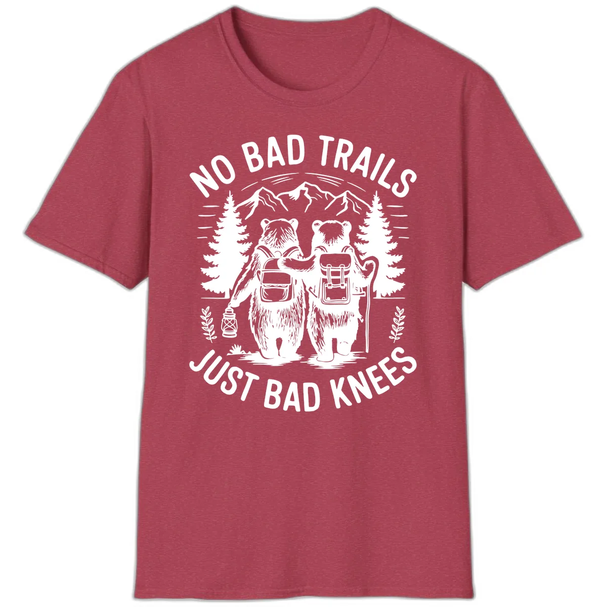 No Bad Trails Just Bad Knees T-Shirt in Heather Cardinal