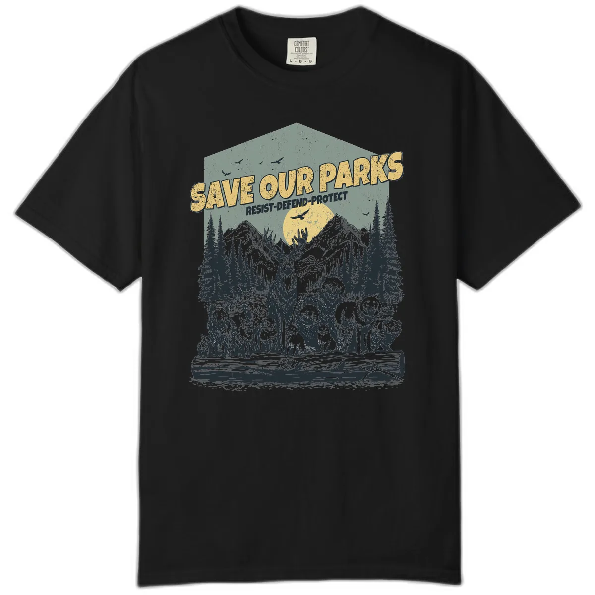 Save Our Parks Resist Defend Protect Comfort Color in Black