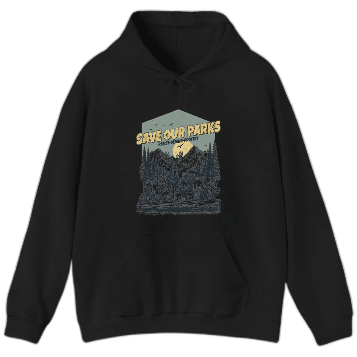 Save Our Parks Resist Defend Protect Hoodie in Black