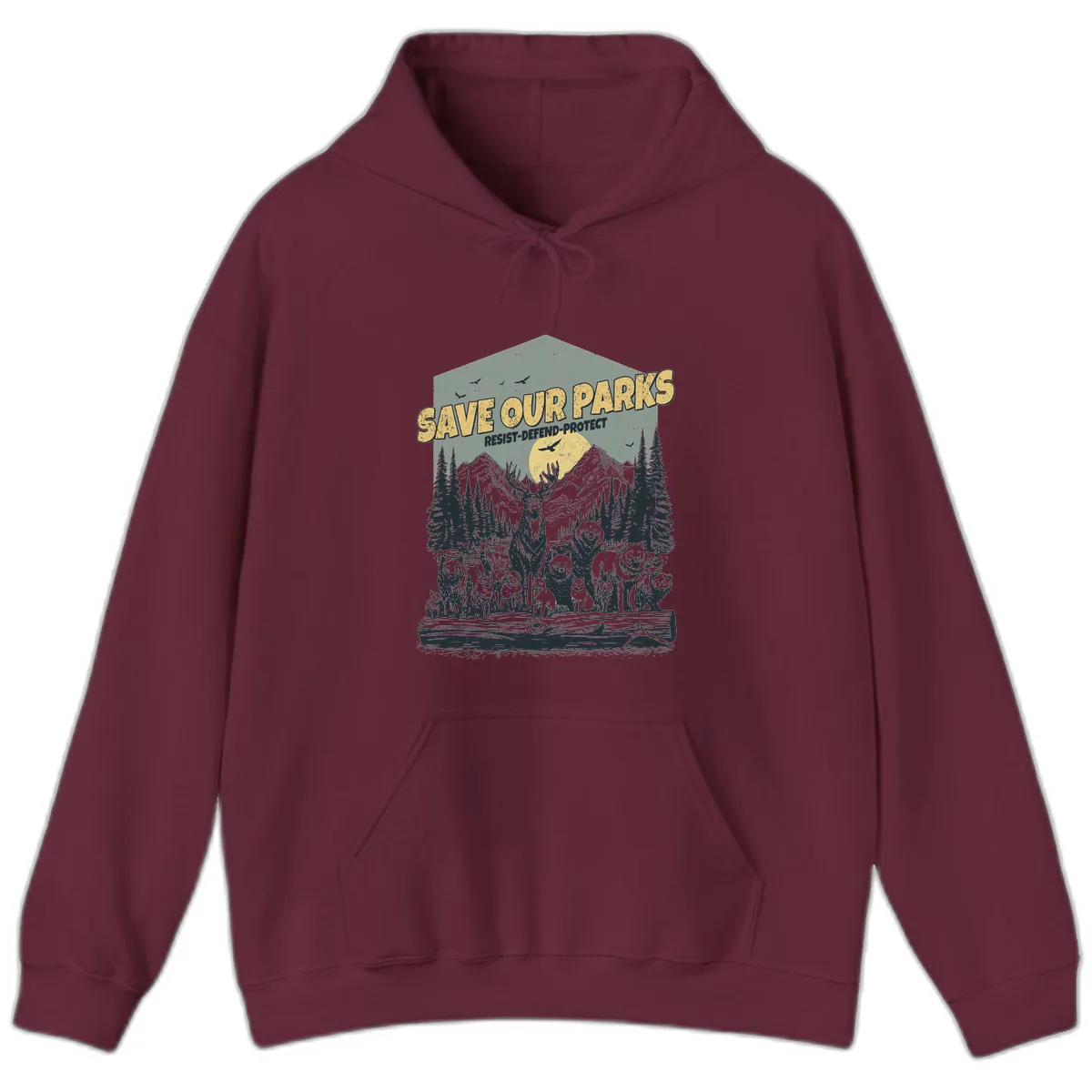 Save Our Parks Resist Defend Protect Hoodie in Maroon