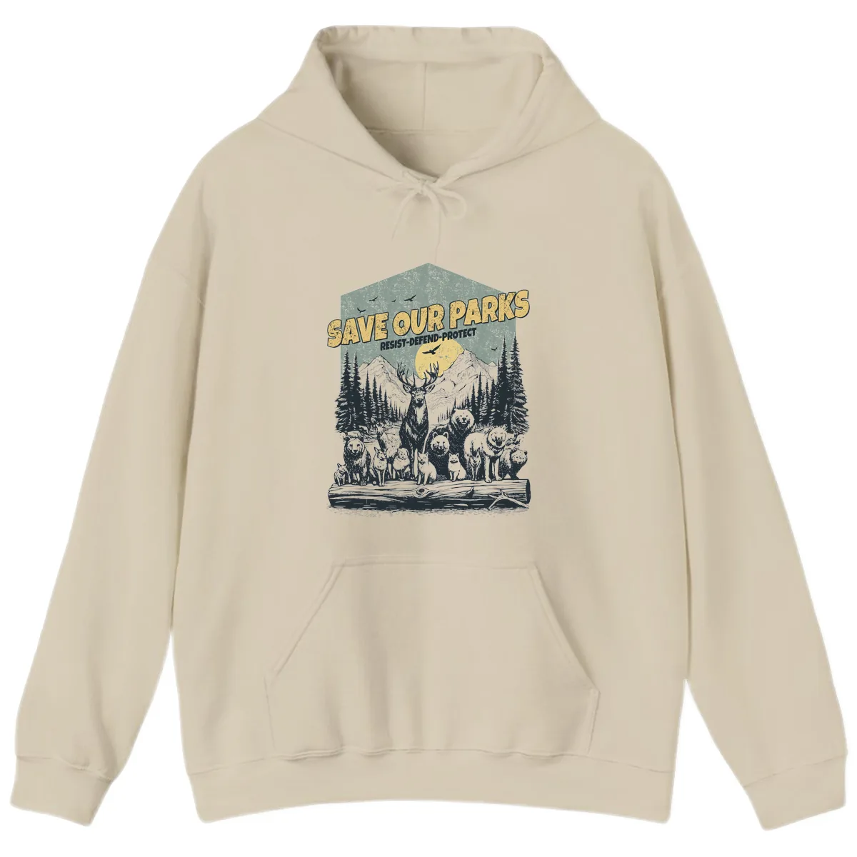 Save Our Parks Resist Defend Protect Hoodie in Sand