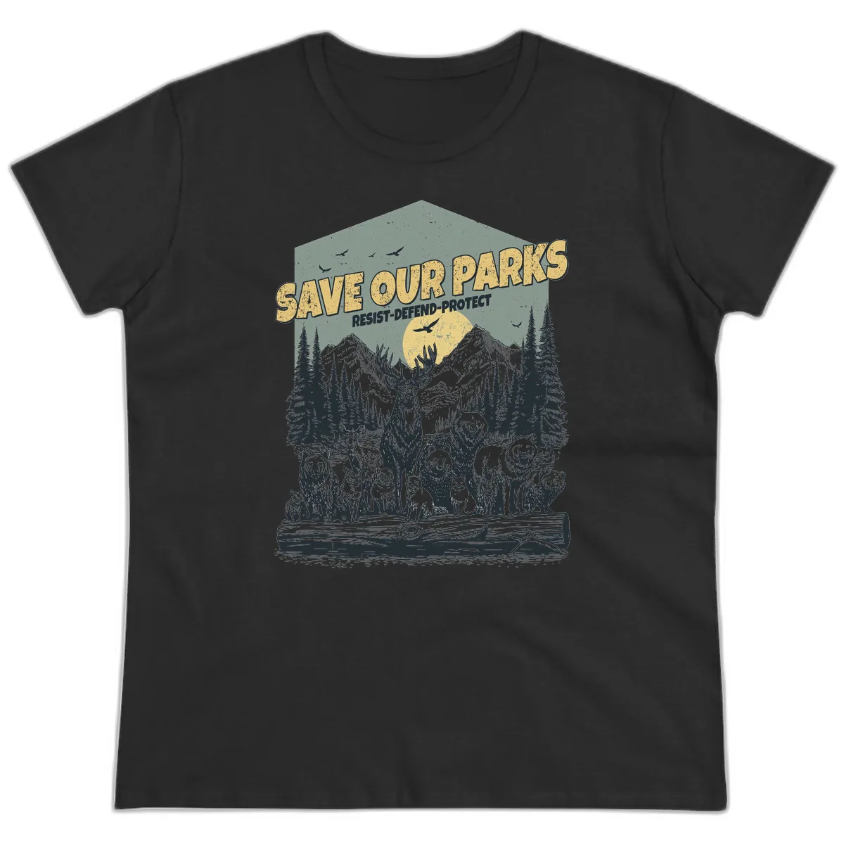 Save Our Parks Resist Defend Protect Ladies Tee in Black