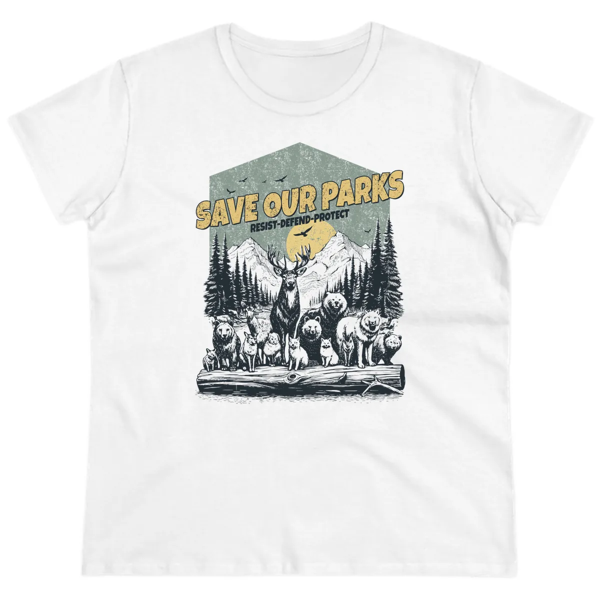 Save Our Parks Resist Defend Protect Ladies Tee in White