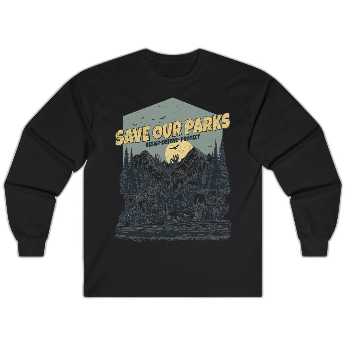 Save Our Parks Resist Defend Protect Long Sleeve in Black