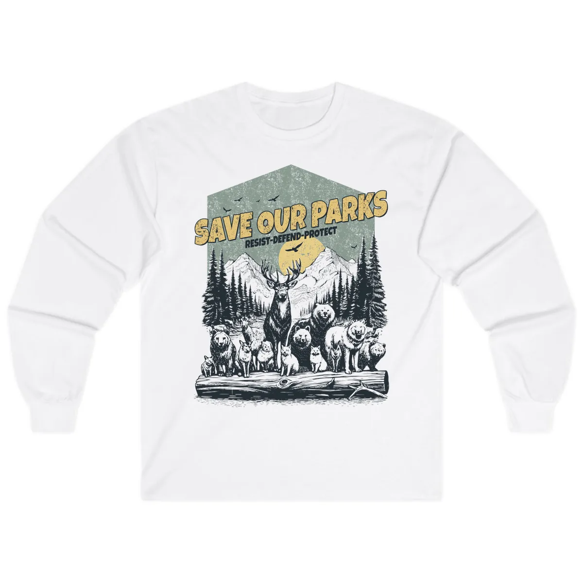 Save Our Parks Resist Defend Protect Long Sleeve in White