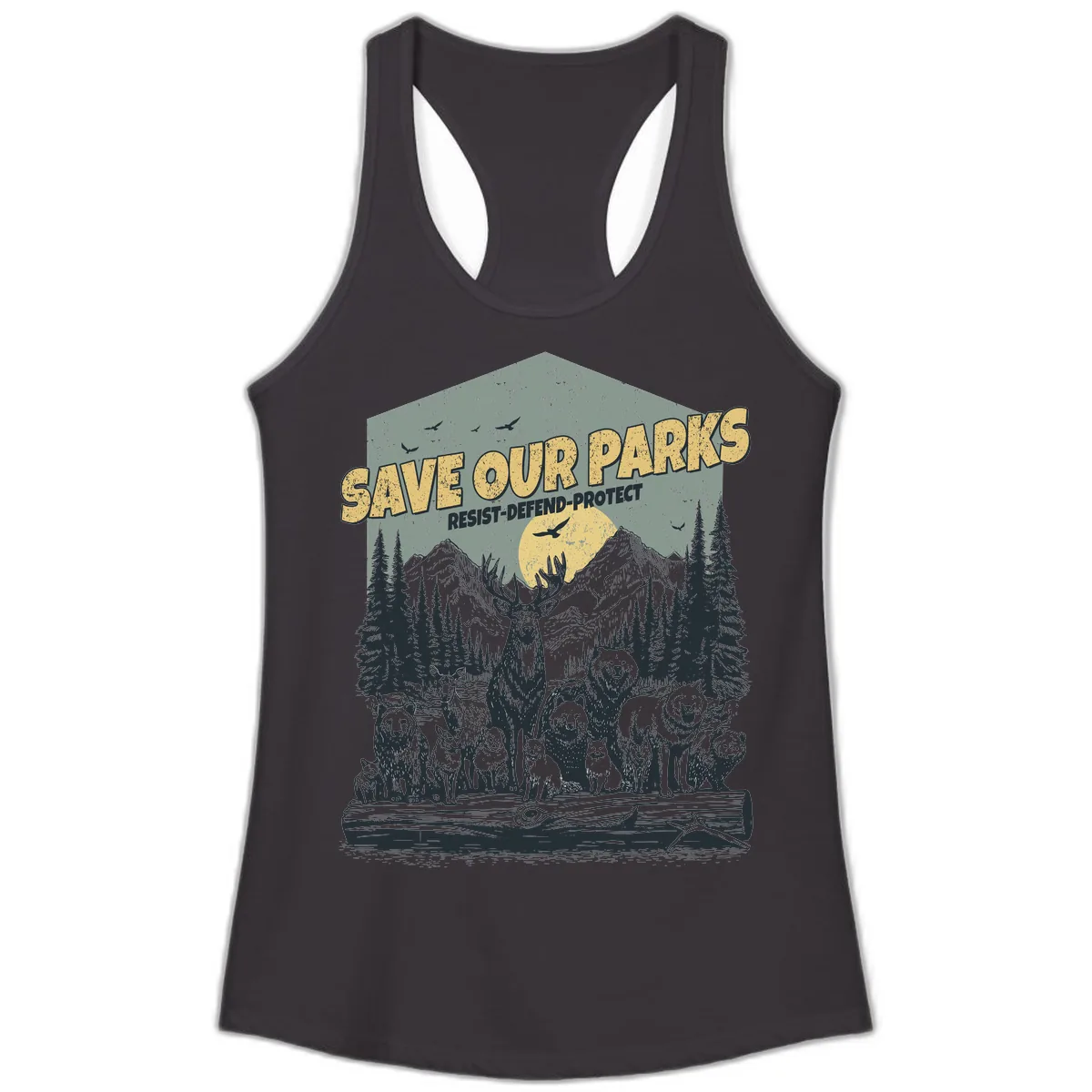 Save Our Parks Resist Defend Protect Ladies Tank in Black