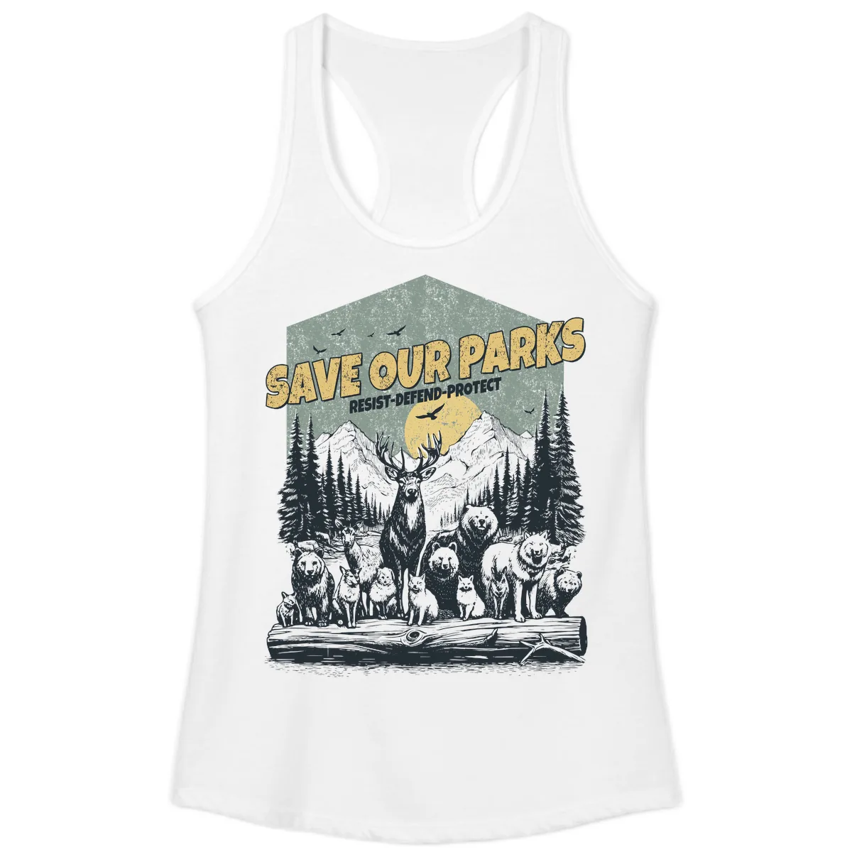 Save Our Parks Resist Defend Protect Ladies Tank in White