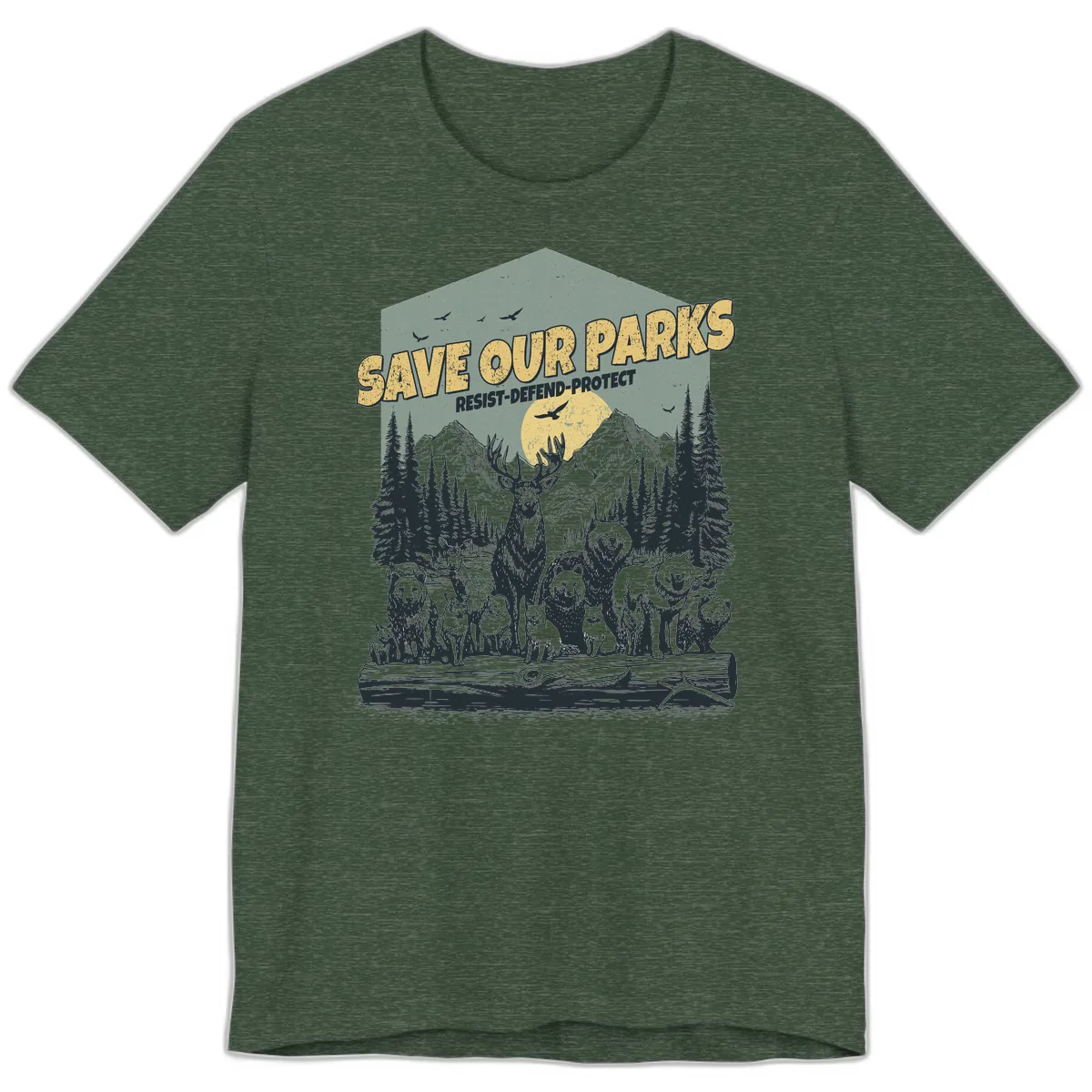 Save Our Parks Resist Defend Protect Premium T-Shirt in Heather Forest