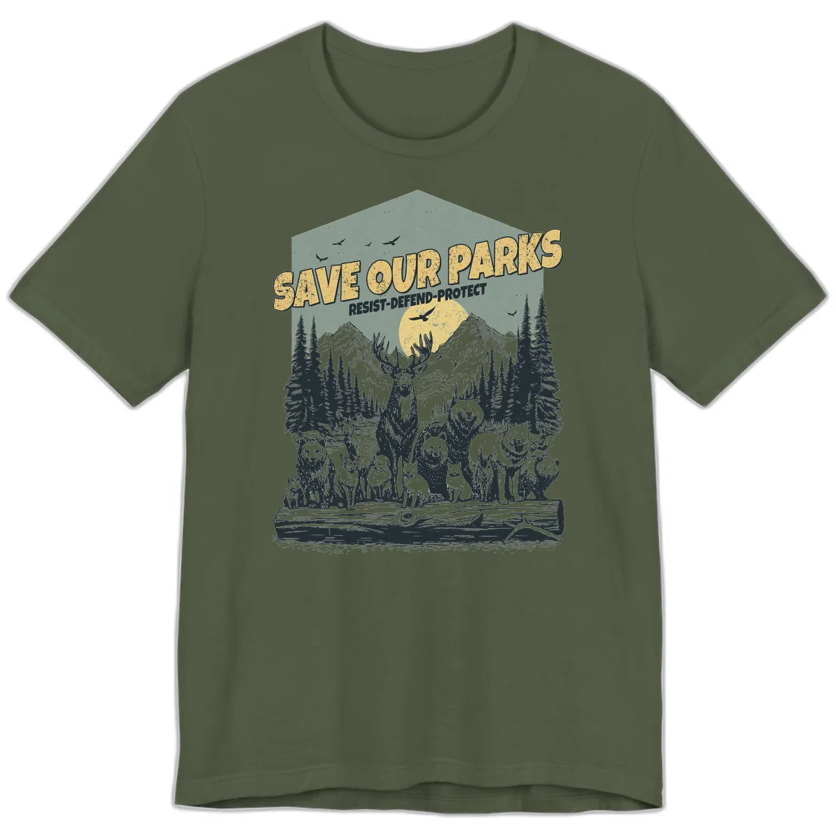 Save Our Parks Resist Defend Protect Premium T-Shirt in Military Green