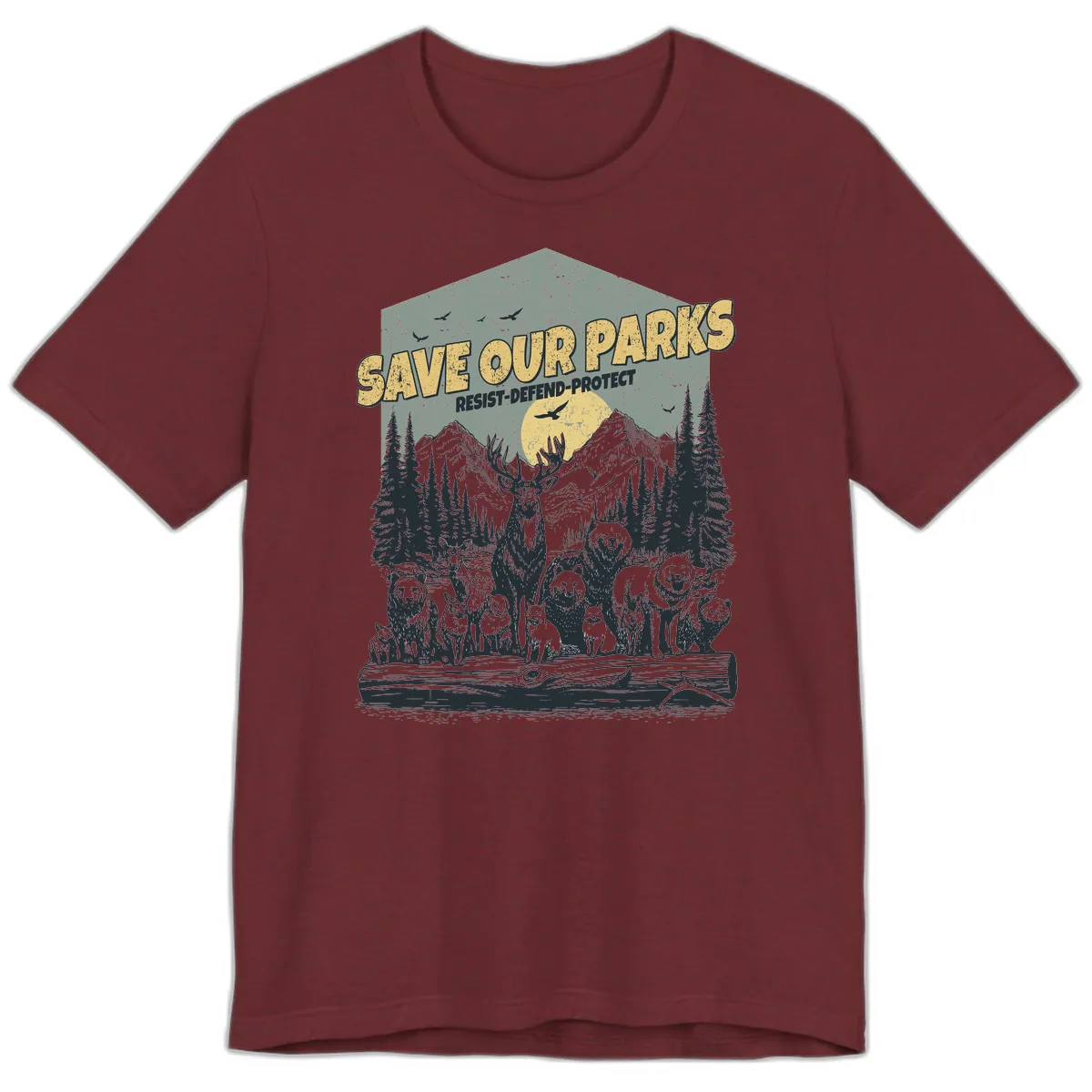 Save Our Parks Resist Defend Protect Premium T-Shirt in Heather Cardinal