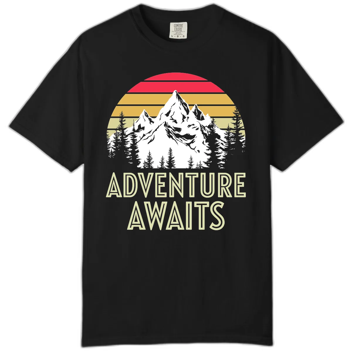 Adventure Awaits Mountain Sunset Comfort Color in Black