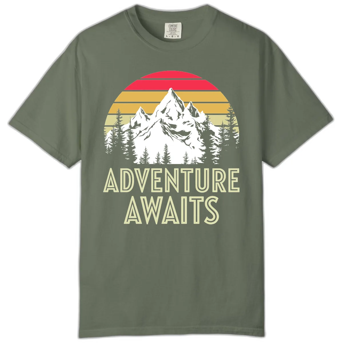 Adventure Awaits Mountain Sunset Comfort Color in Moss