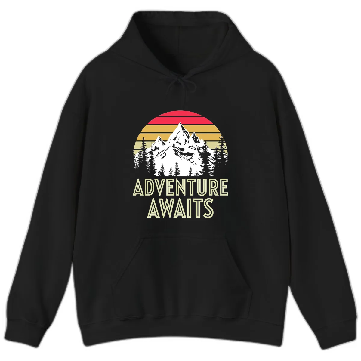 Adventure Awaits Mountain Sunset Hoodie in Black