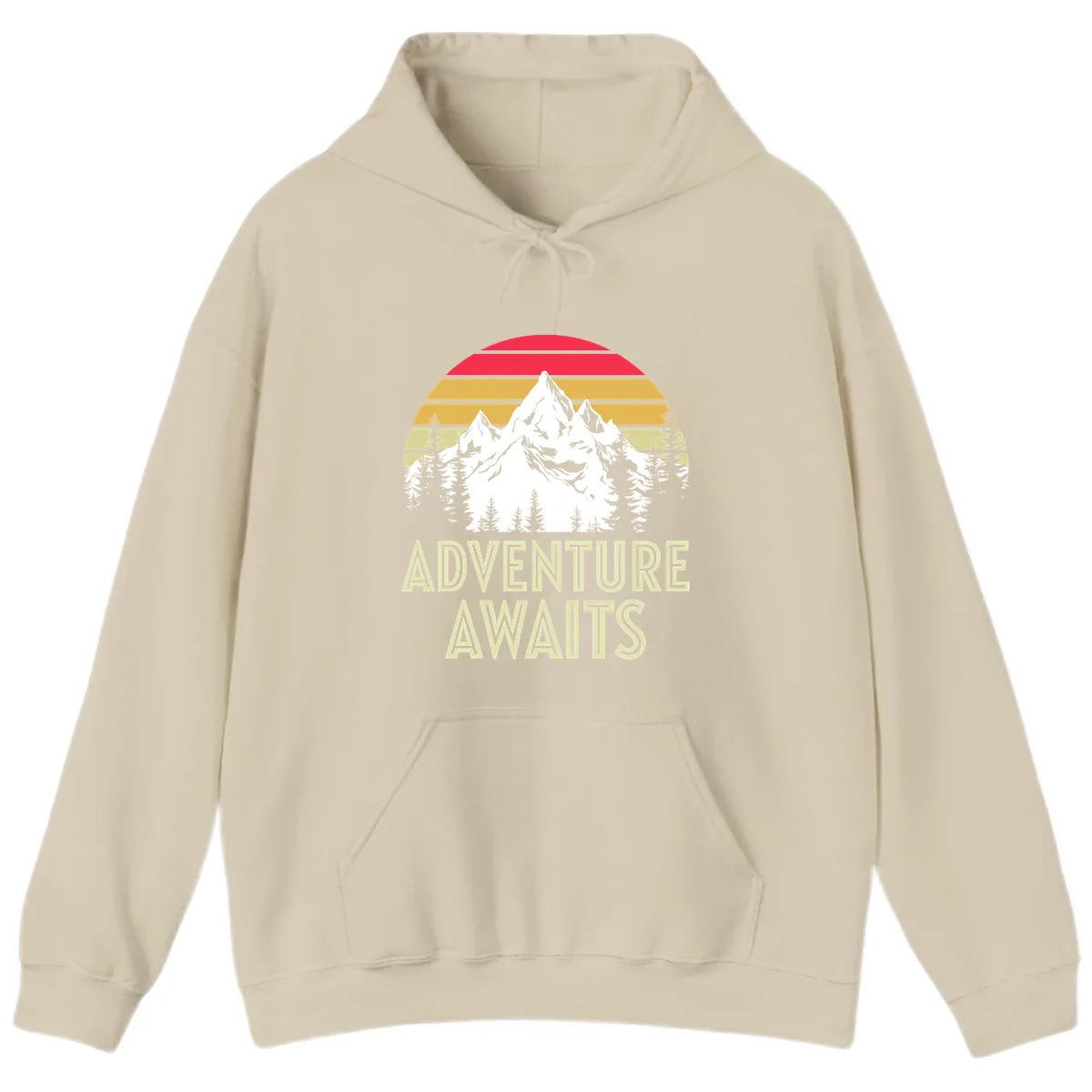 Adventure Awaits Mountain Sunset Hoodie in Sand