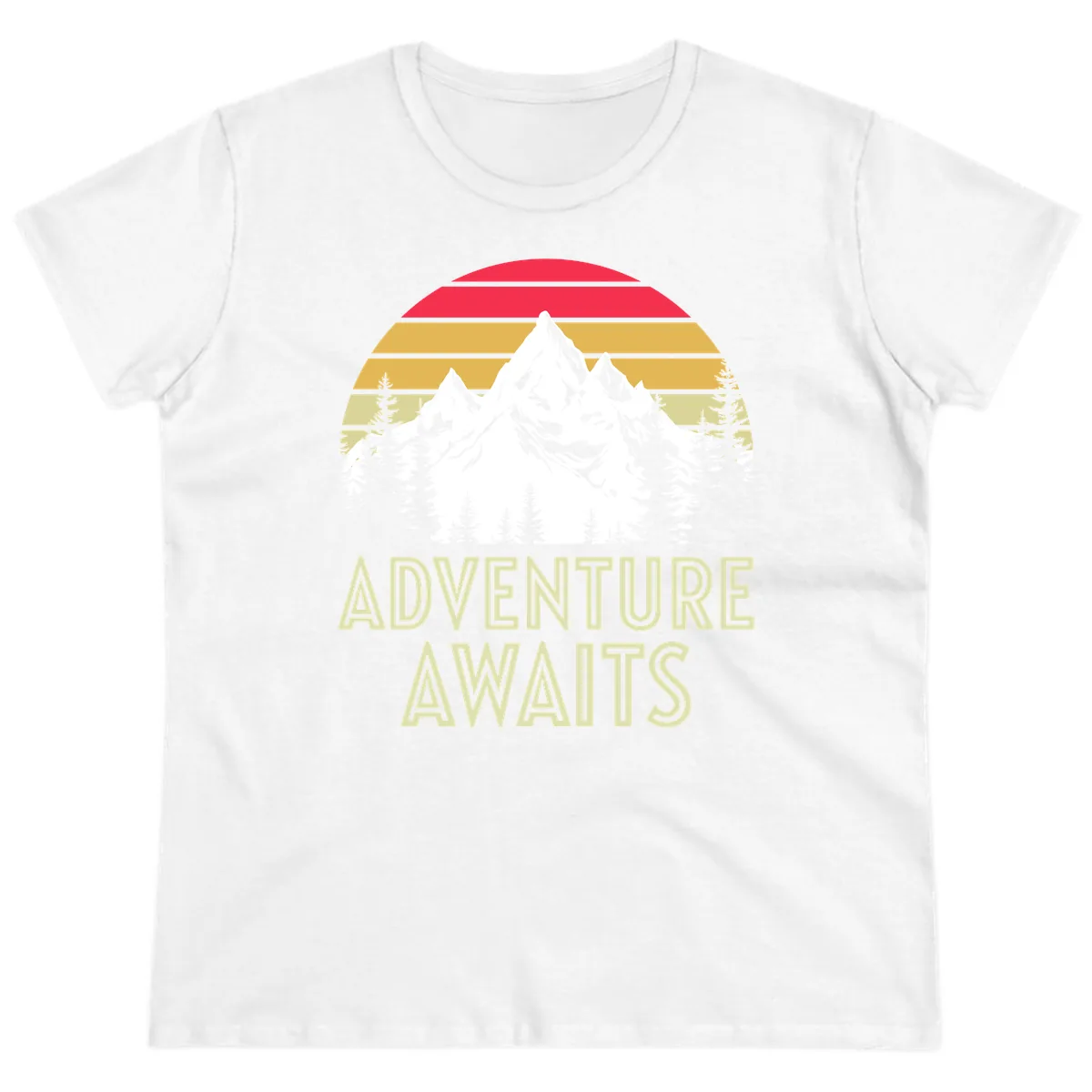 Adventure Awaits Mountain Sunset Ladies Tee in White