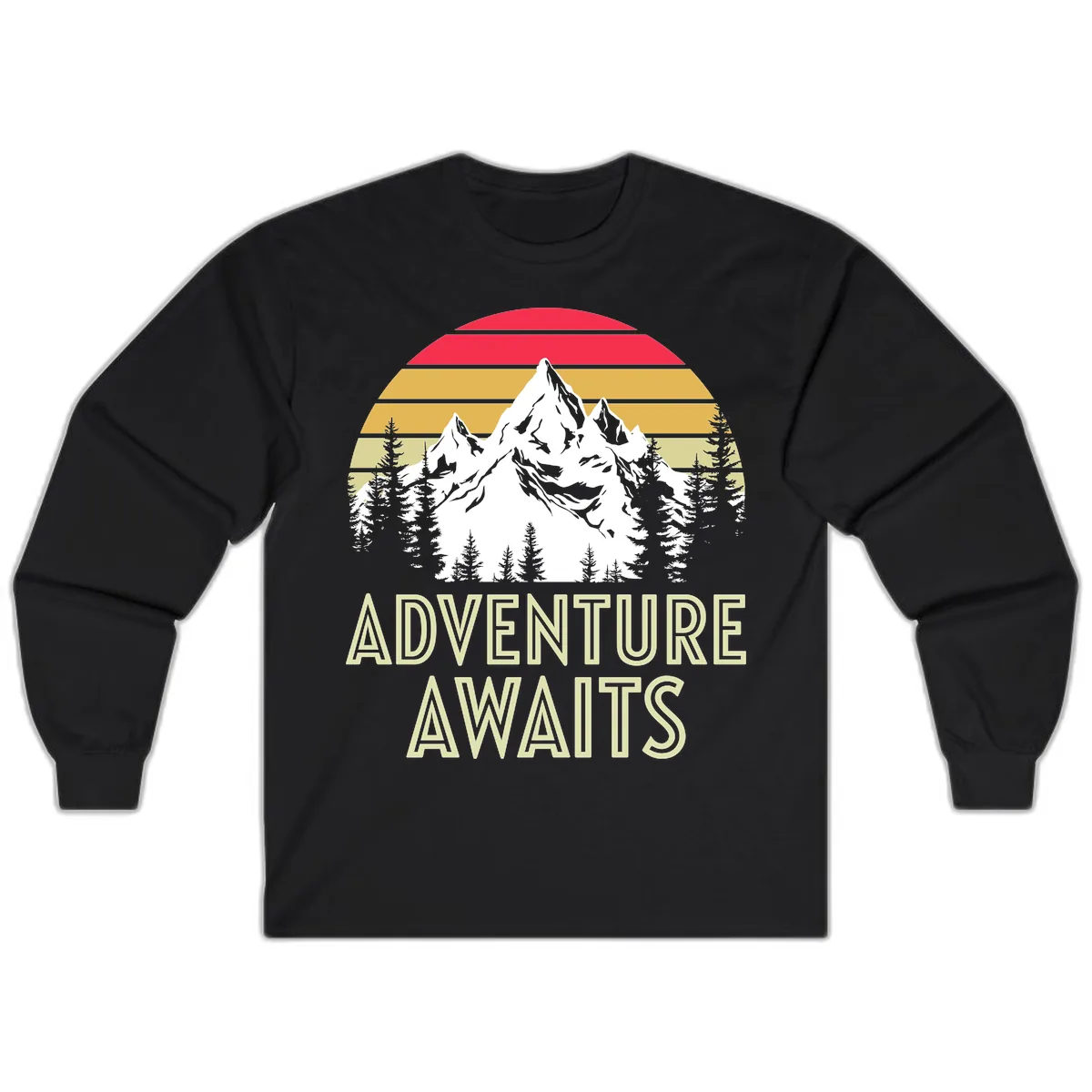 Adventure Awaits Mountain Sunset Long Sleeve in Black