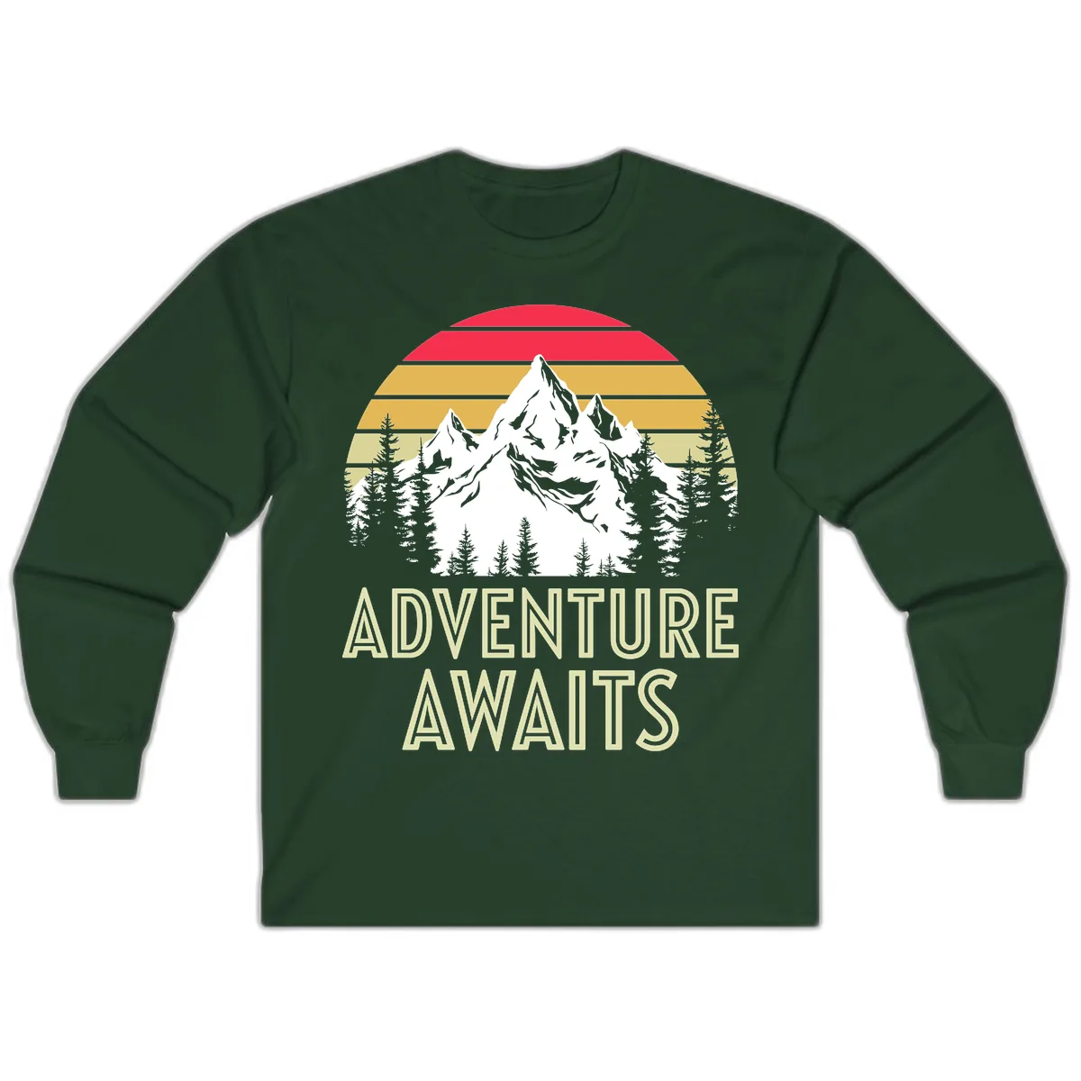 Adventure Awaits Mountain Sunset Long Sleeve in Forest Green