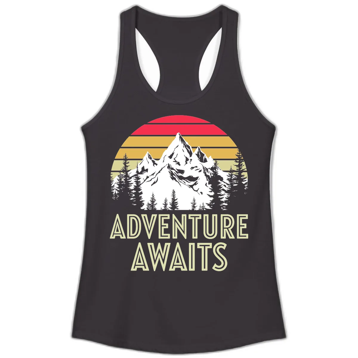 Adventure Awaits Mountain Sunset Ladies Tank in Black