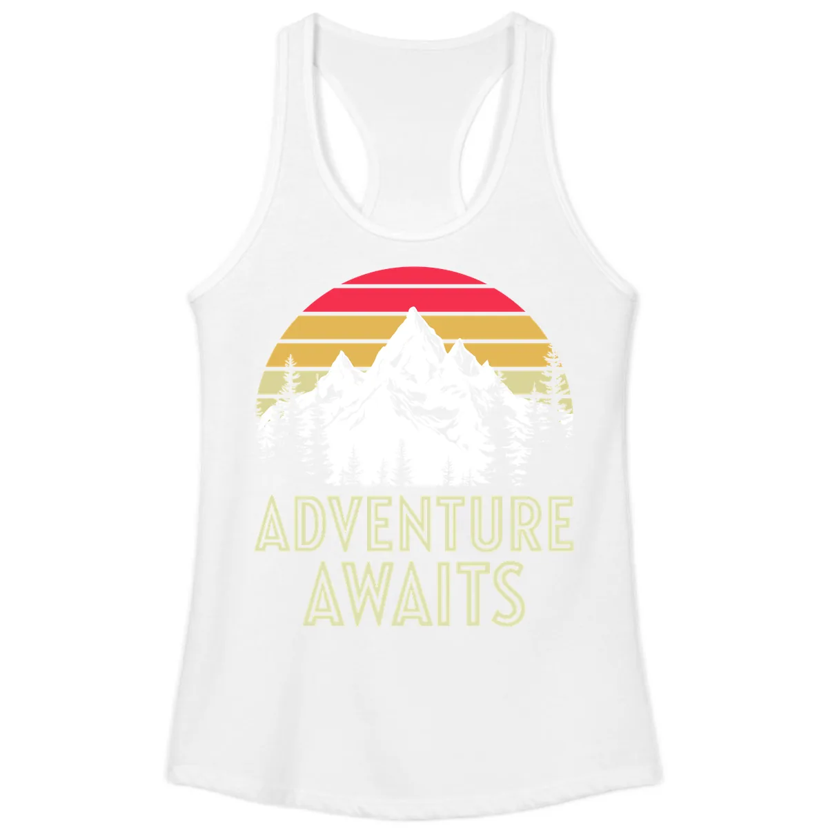 Adventure Awaits Mountain Sunset Ladies Tank in White