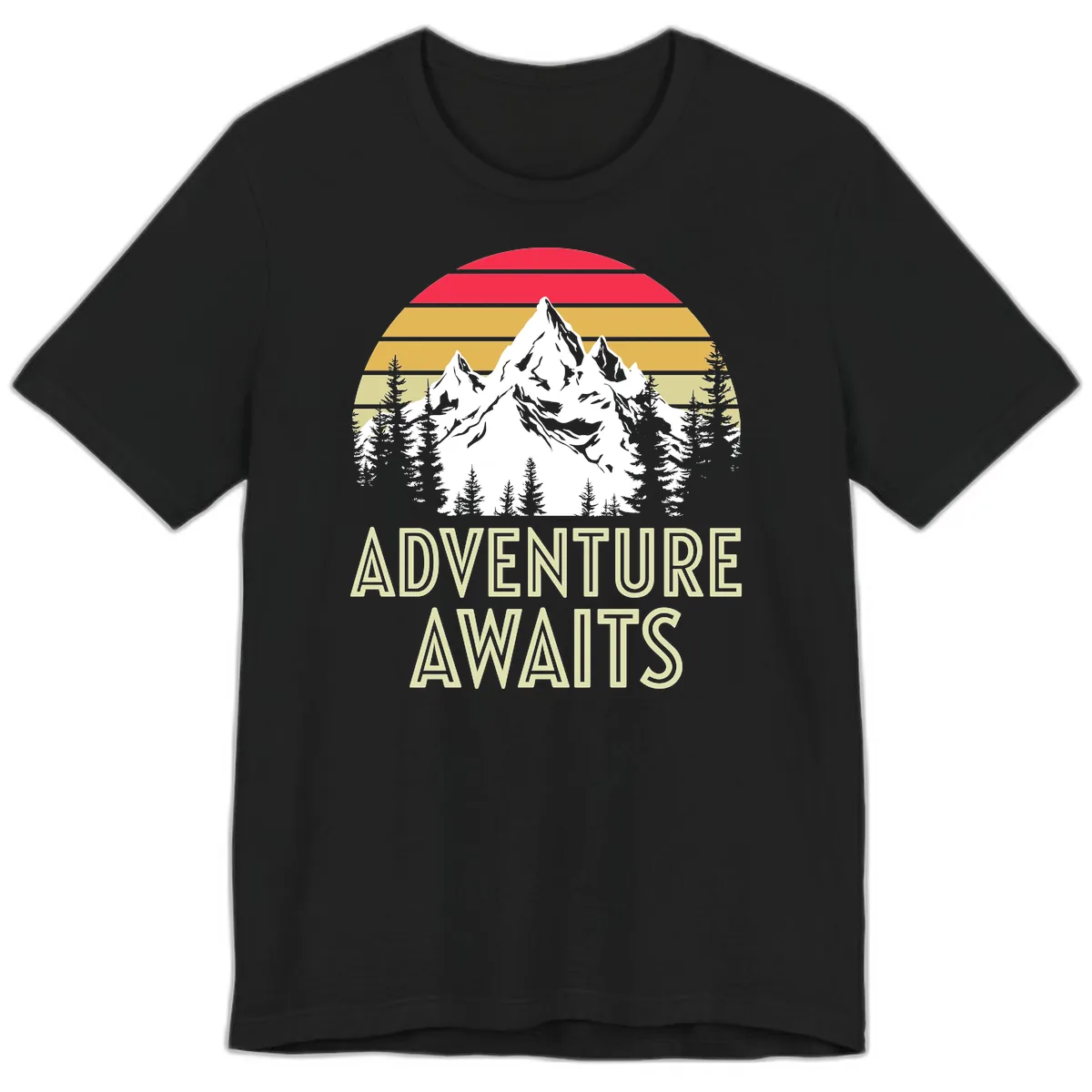 Adventure Awaits Mountain Sunset Premium T-Shirt in Black