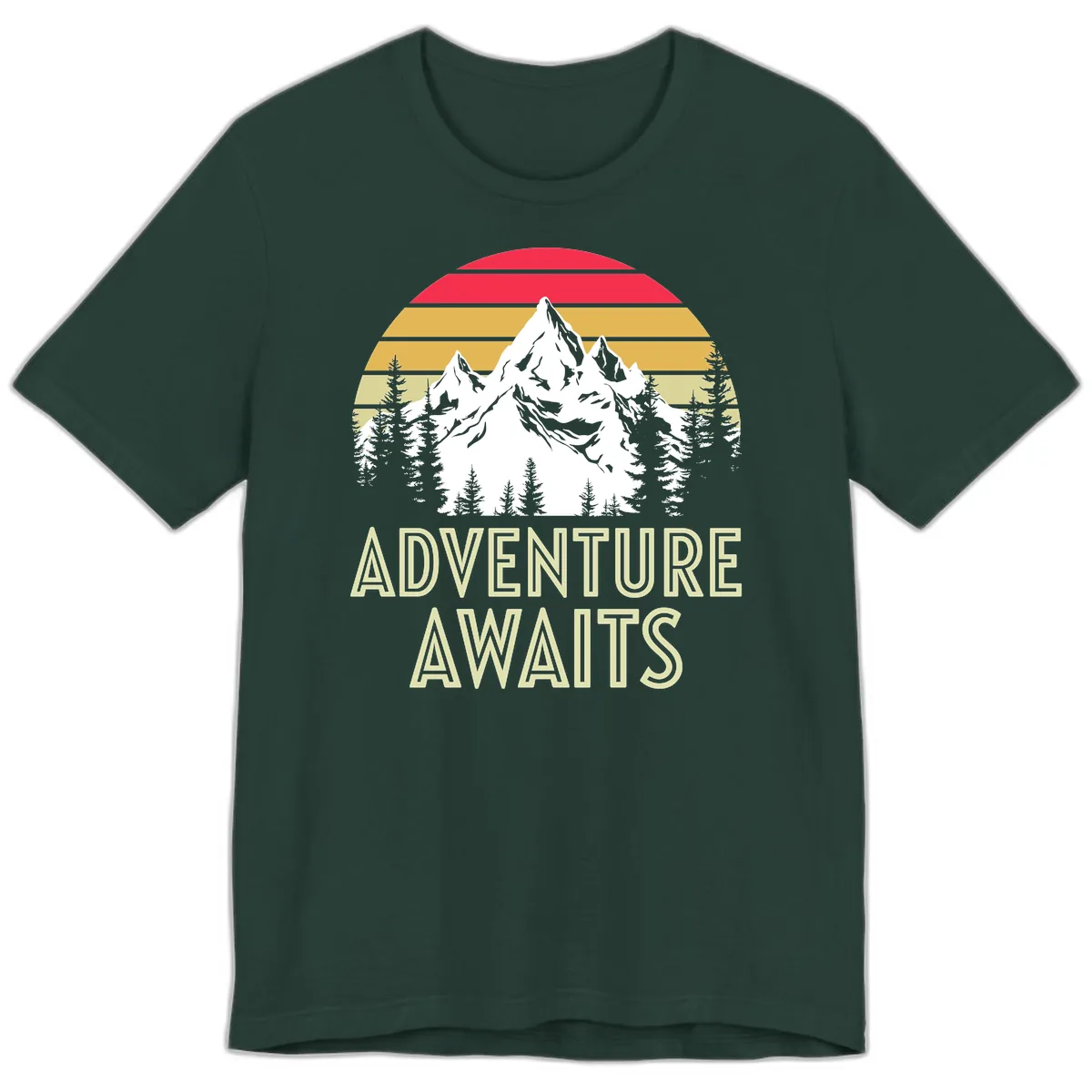 Adventure Awaits Mountain Sunset Premium T-Shirt in Forest