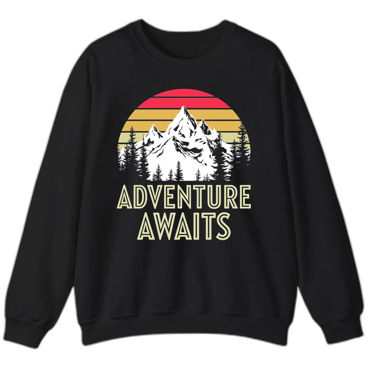 Adventure Awaits Mountain Sunset Sweatshirt in Black