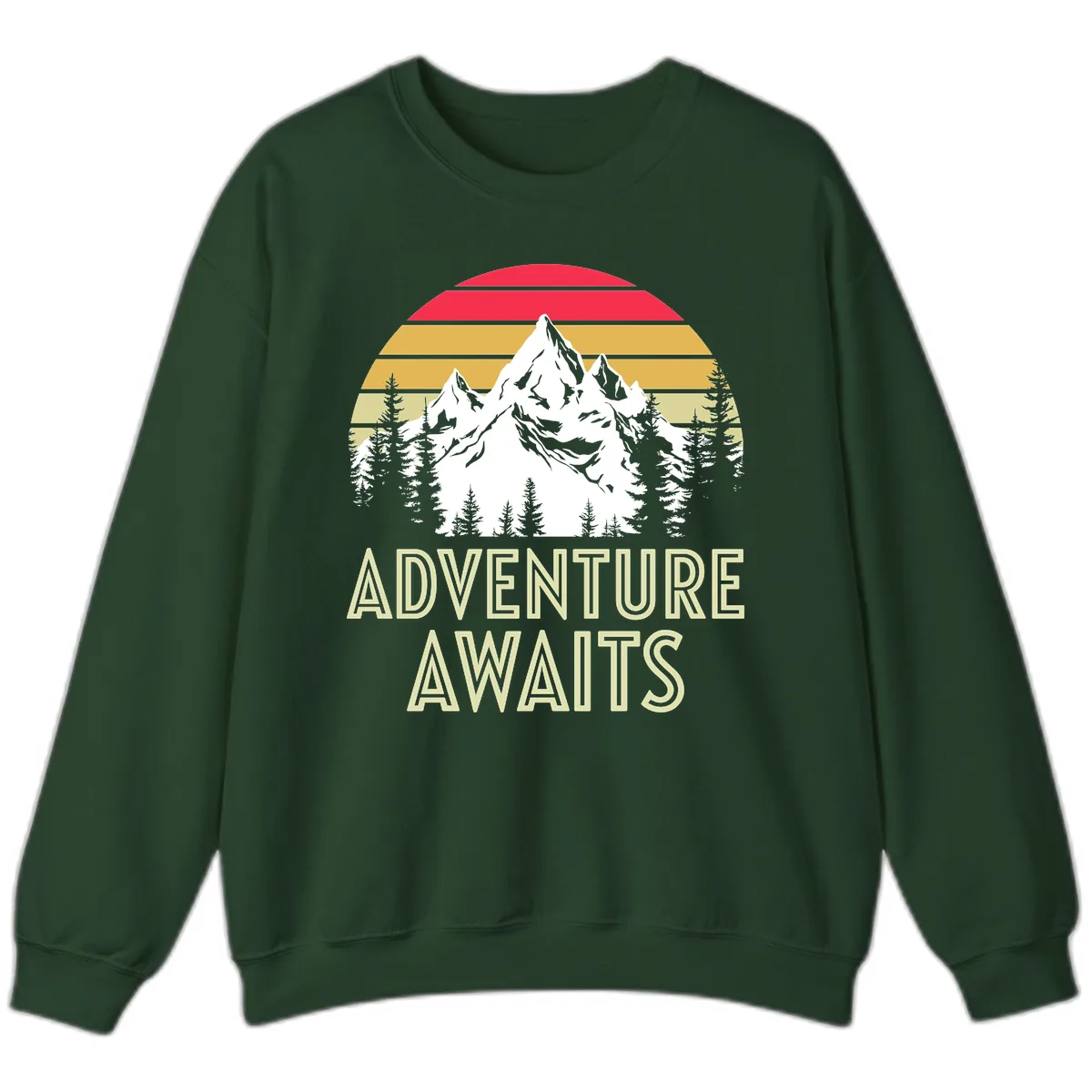 Adventure Awaits Mountain Sunset Sweatshirt in Forest Green