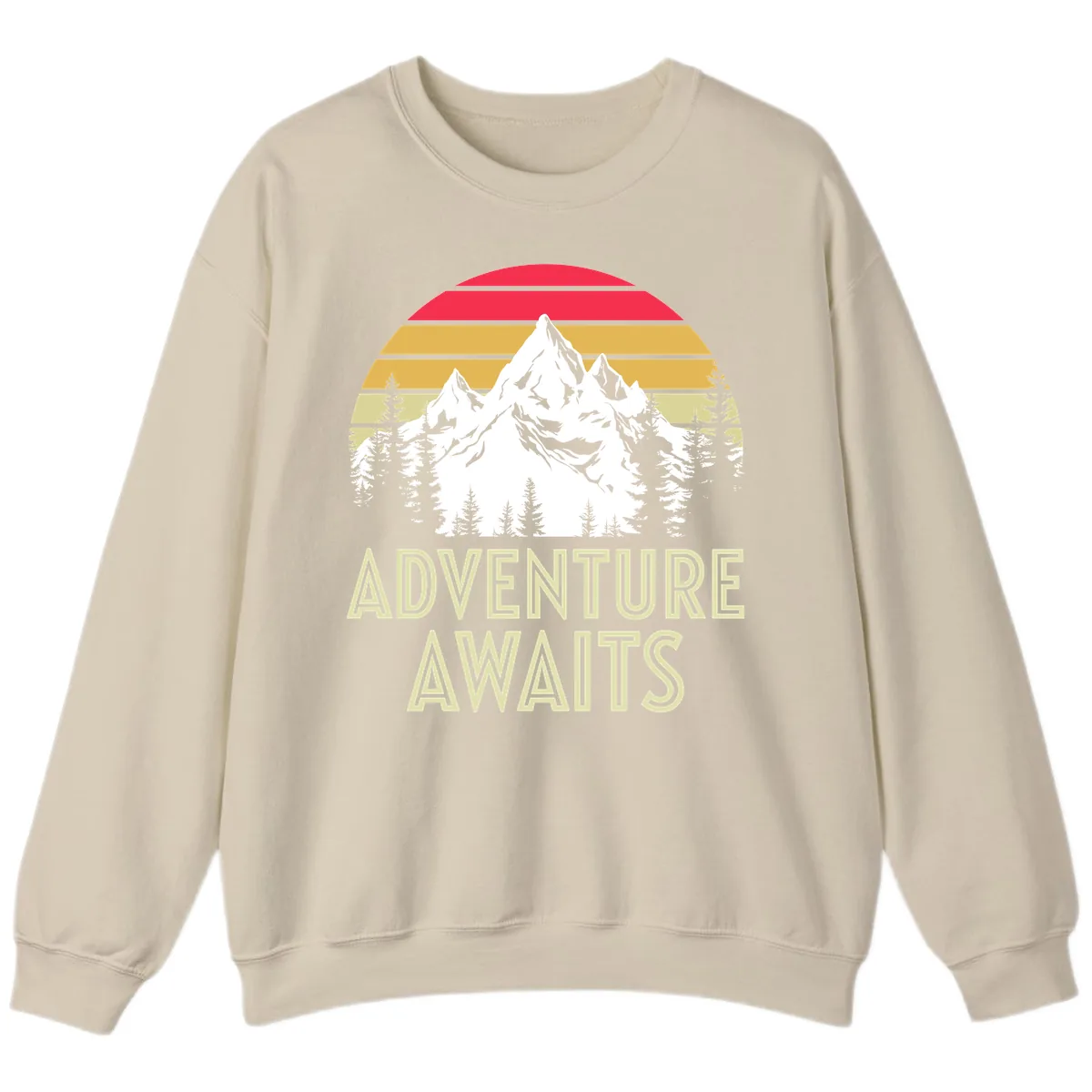 Adventure Awaits Mountain Sunset Sweatshirt in Sand