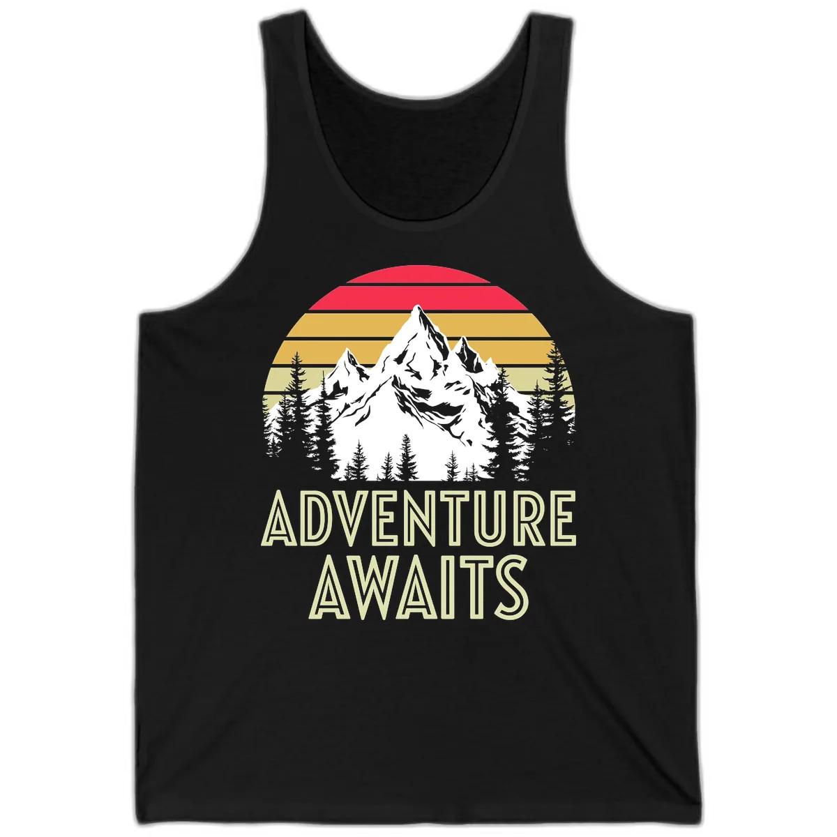 Adventure Awaits Mountain Sunset Tank in Black