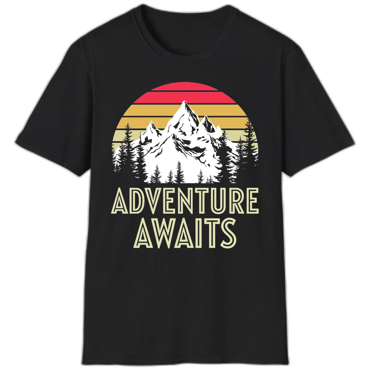 Adventure Awaits Mountain Sunset T-Shirt in Black