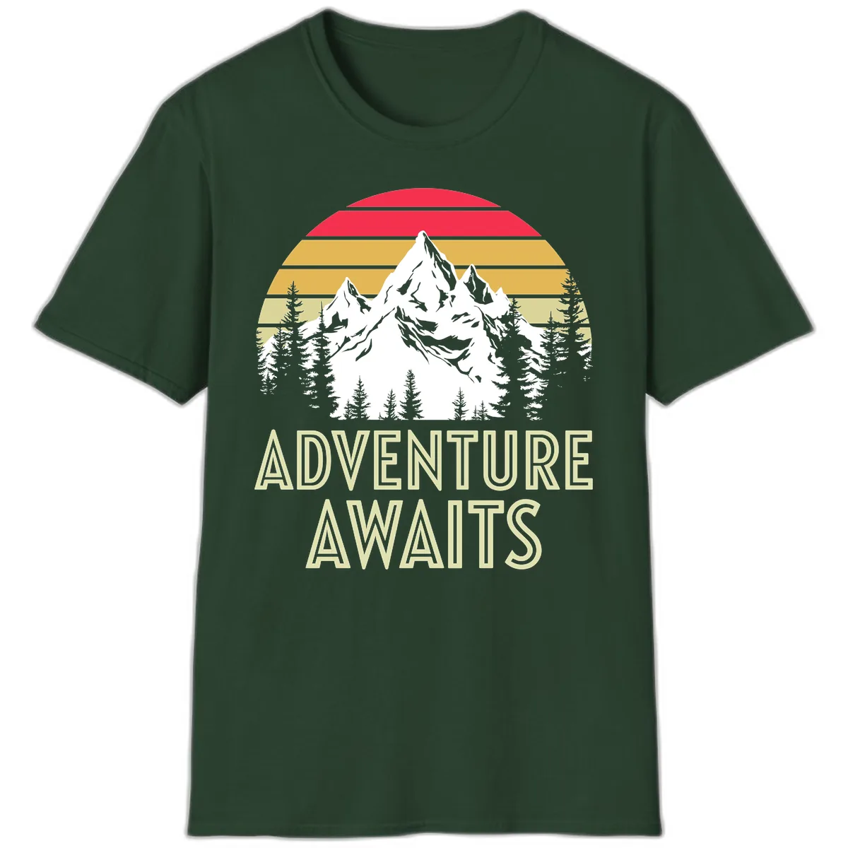 Adventure Awaits Mountain Sunset T-Shirt in Forest Green