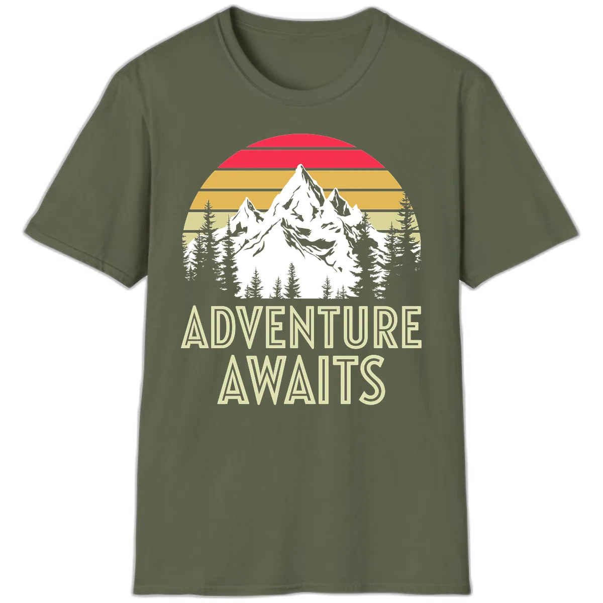 Adventure Awaits Mountain Sunset T-Shirt in Military Green
