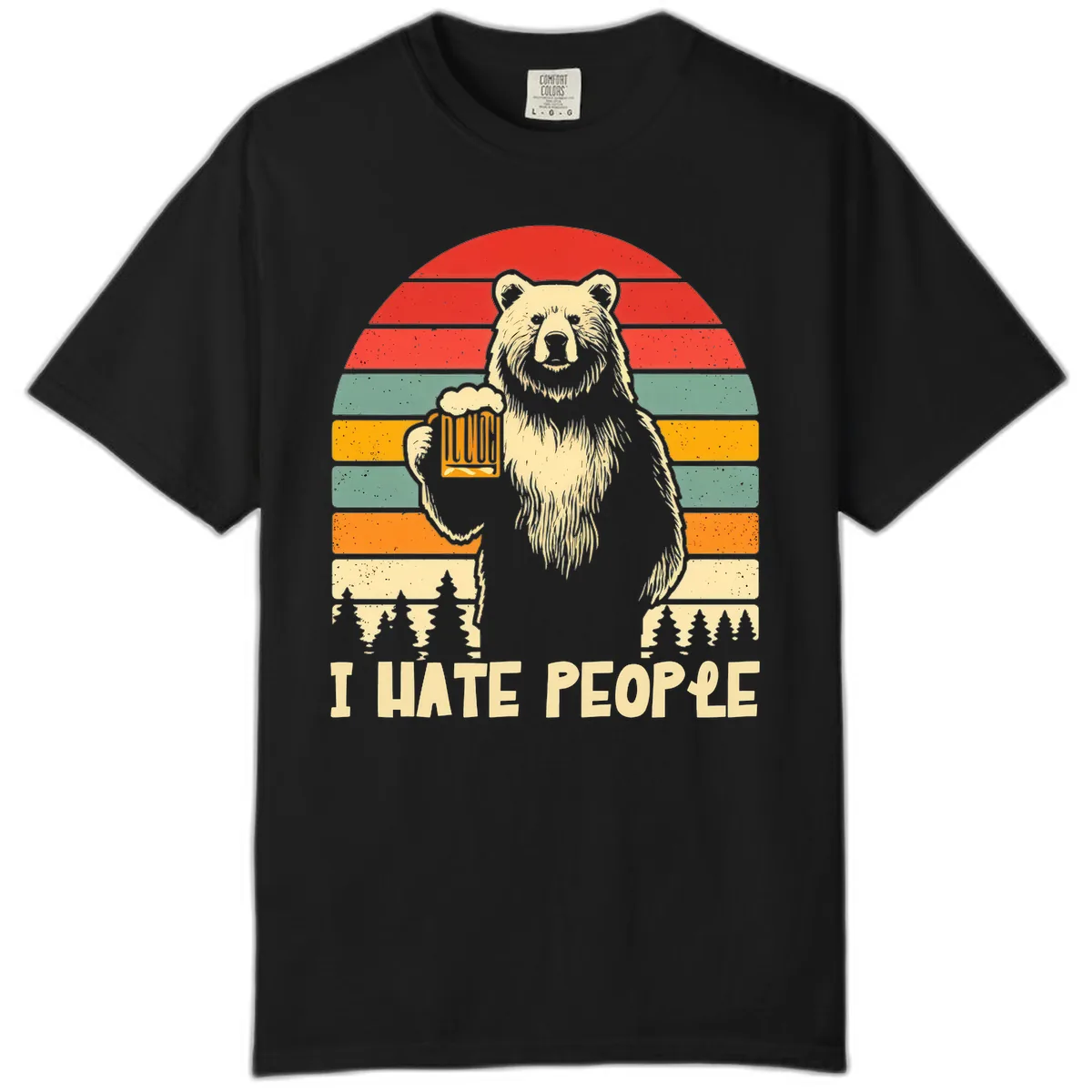 Bear Hates People Retro Camping Comfort Color in Black