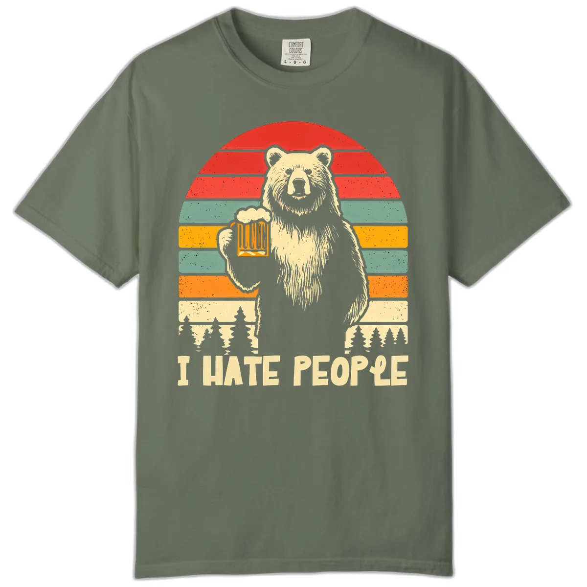 Bear Hates People Retro Camping Comfort Color in Moss