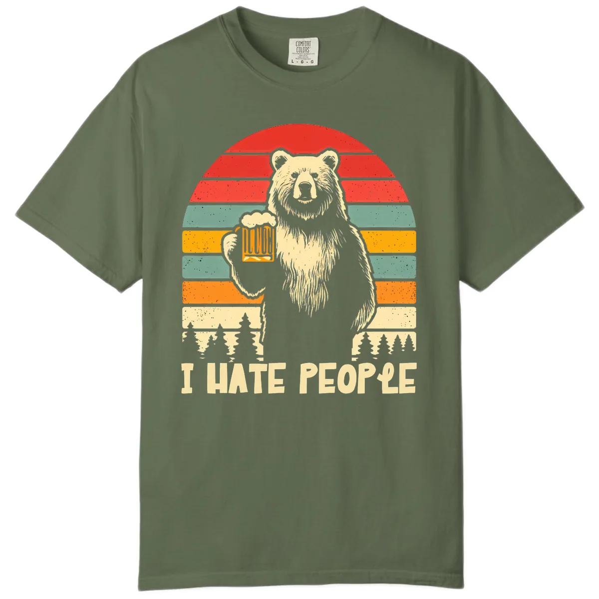 Bear Hates People Retro Camping Comfort Color in Sage