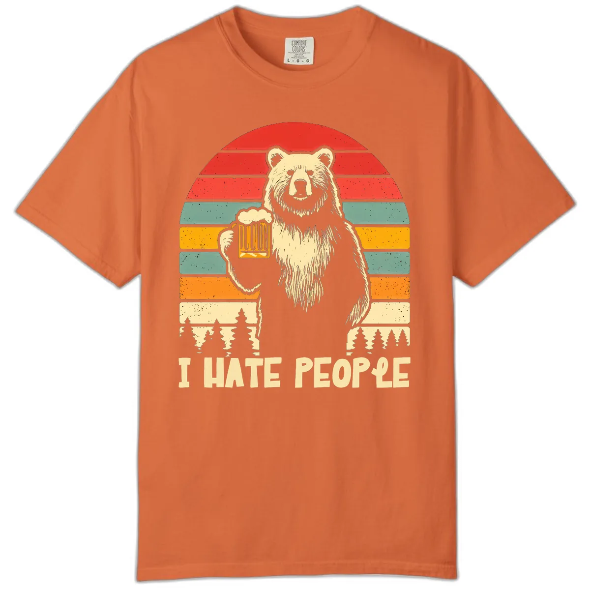 Bear Hates People Retro Camping Comfort Color in Burnt Orange