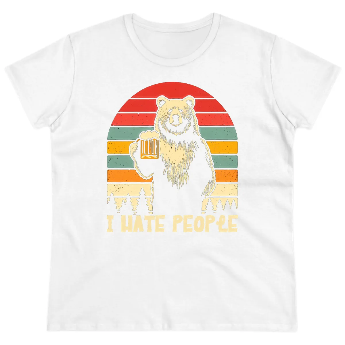 Bear Hates People Retro Camping Ladies Tee in White