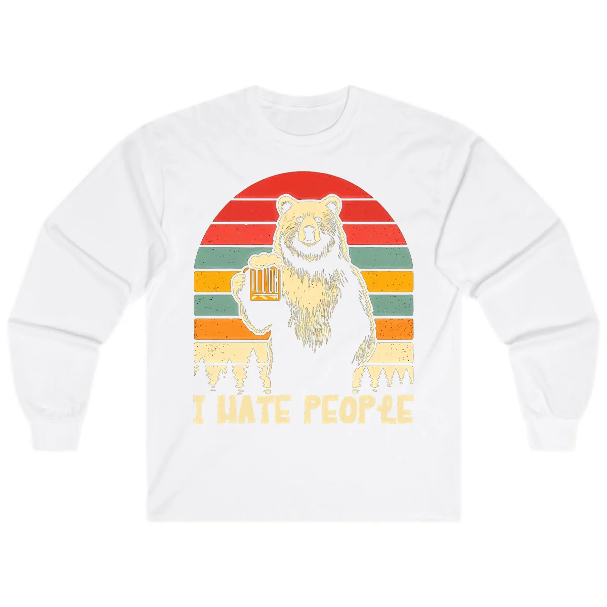Bear Hates People Retro Camping Long Sleeve in White
