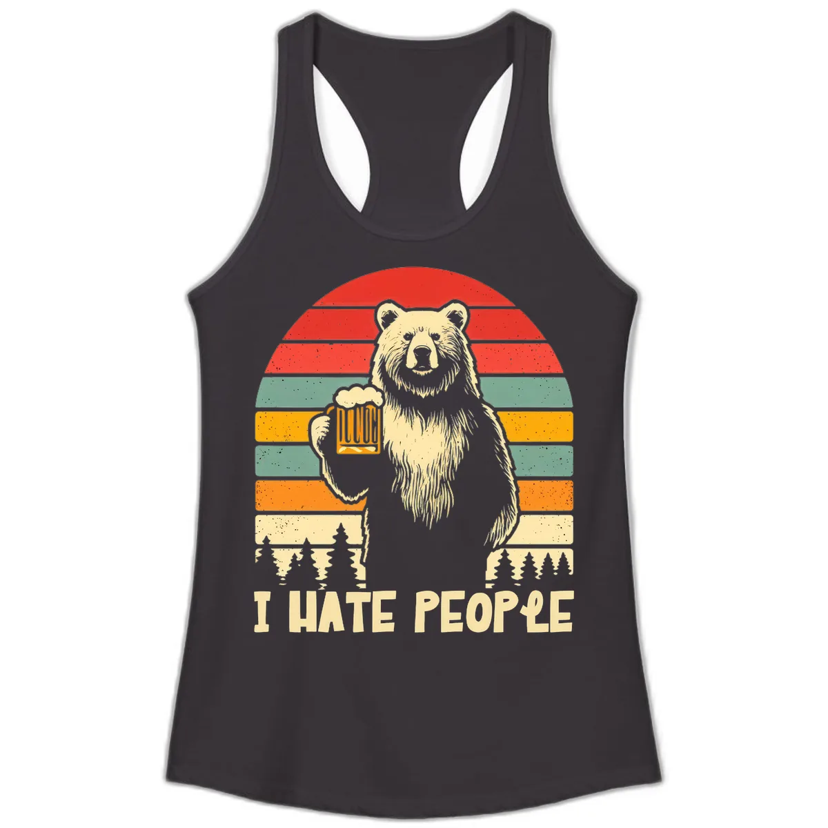 Bear Hates People Retro Camping Ladies Tank in Black