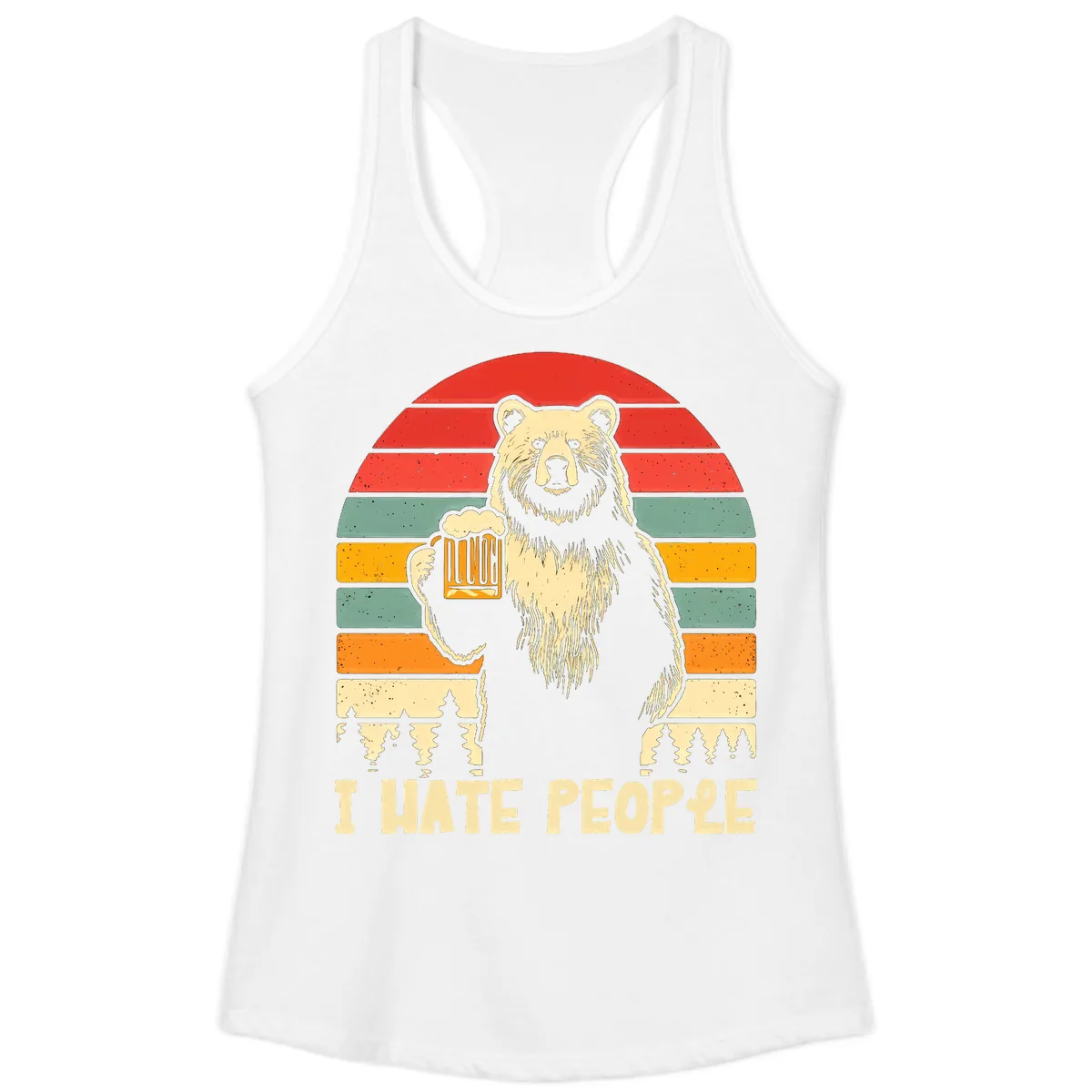 Bear Hates People Retro Camping Ladies Tank in White